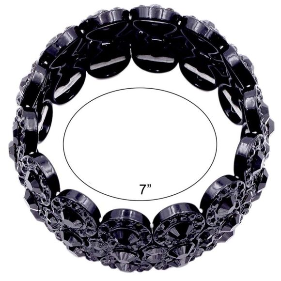 Gun Metal Black and Onyx Austrian Crystal Infinity Stretchable Bracelet Bangle - Picture 2 of 6